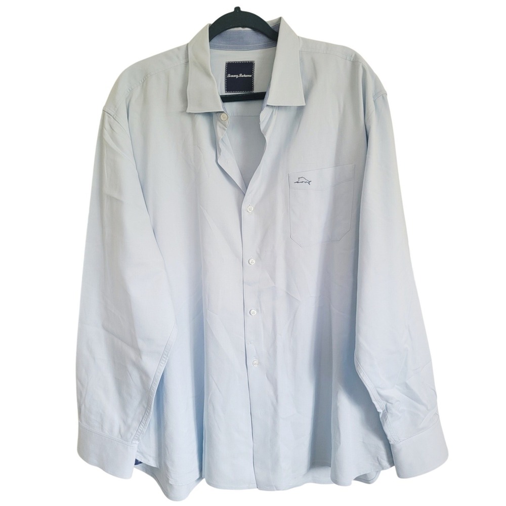 Tommy Bahama Cotton‎ Silk Blend Button Down Shirt Light Blue Marlin Logo XL